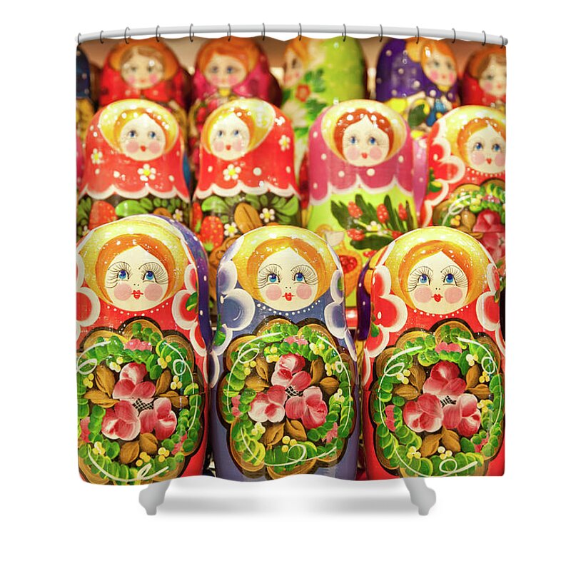Russian Nesting Doll Shower Curtain featuring the photograph Russian Nesting Dolls, Matryoshka, For by Travelif