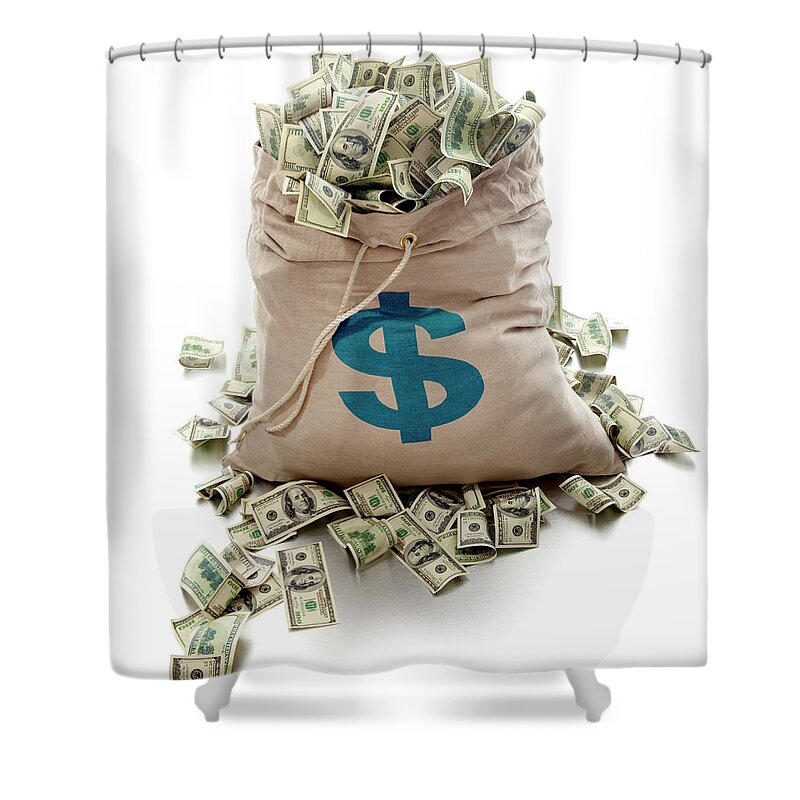 White Background Shower Curtain featuring the photograph Sack Of Cash by John Kuczala