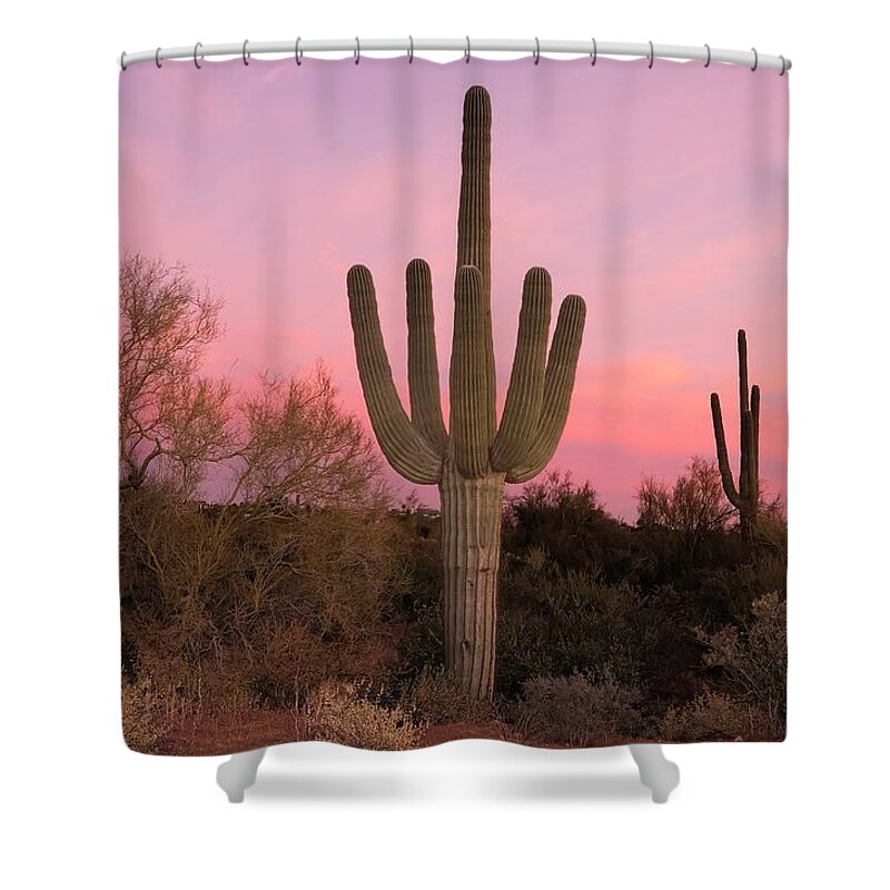 Estock Shower Curtain featuring the digital art Saguaro Field by Heeb Photos