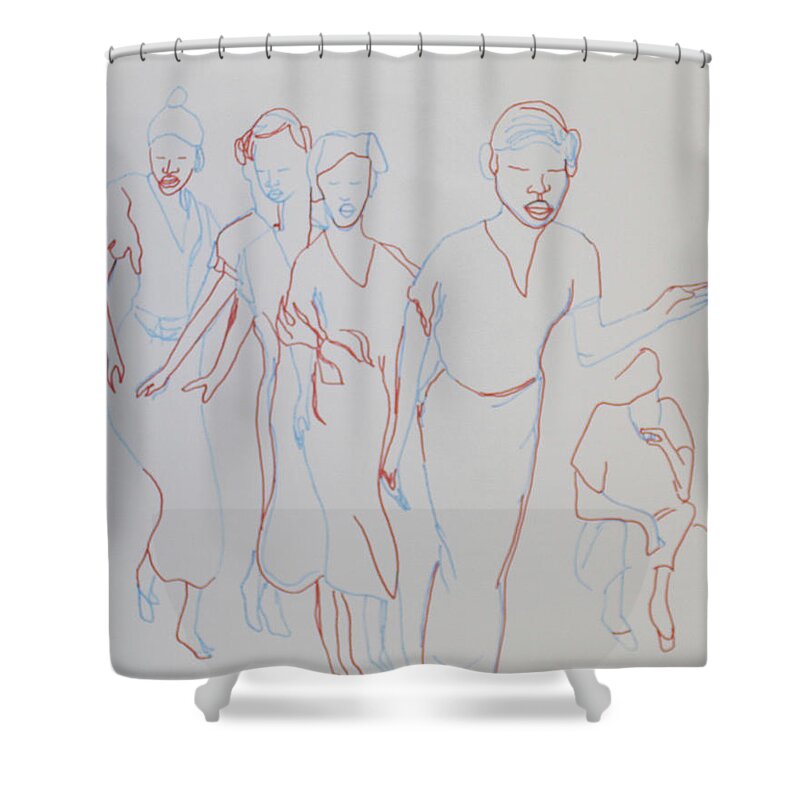 Jesus Shower Curtain featuring the painting Sahel Niger Traditional Dance by Gloria Ssali