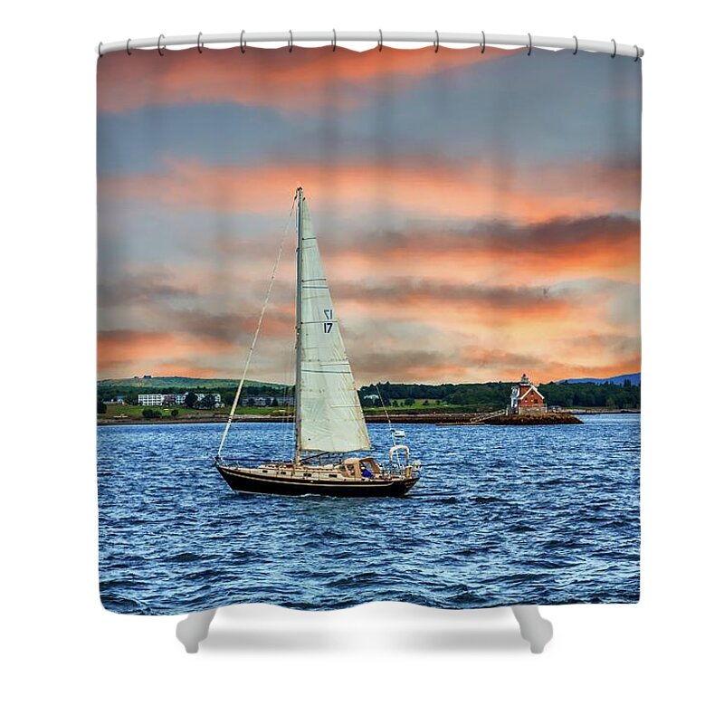 Harbor Shower Curtain featuring the photograph Sailboat off the beautiful coast of Rockland, Maine by Darryl Brooks