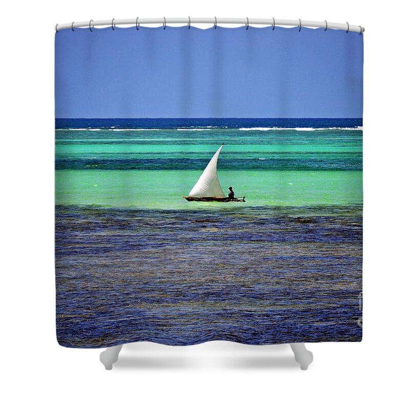 Sailboat Shower Curtain featuring the photograph Sailing at Zanzibar by Thomas Schroeder