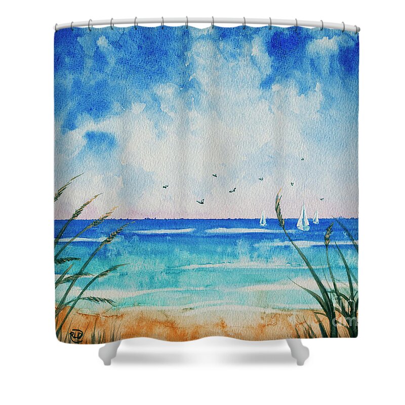 Sail Shower Curtain featuring the painting Sails Ahead by Rebecca Davis