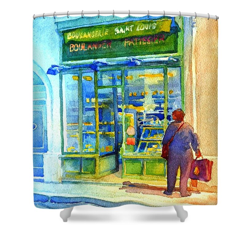 Watercolor Shower Curtain featuring the painting Saint-Louis Boulangerie by Virgil Carter