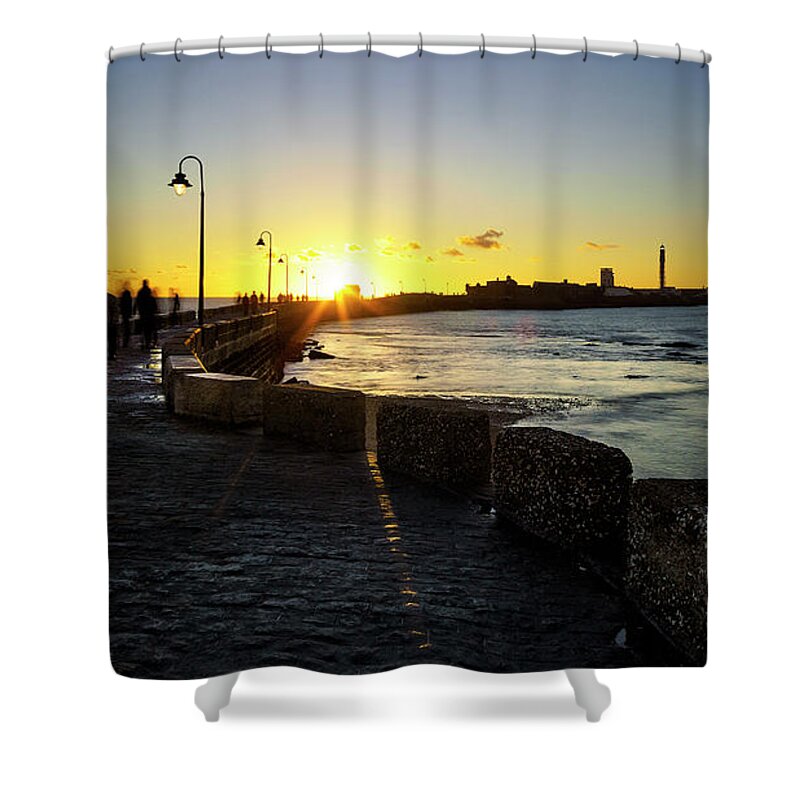 Wave Shower Curtain featuring the photograph Saint Sebastian Castle Walkway Cadiz Spain by Pablo Avanzini