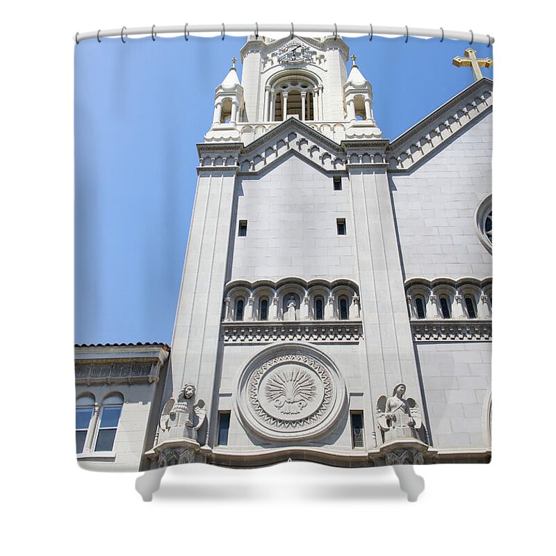 Wingsdomain Shower Curtain featuring the photograph Saints Peter and Paul Church on Filbert Street San Francisco R639 by Wingsdomain Art and Photography