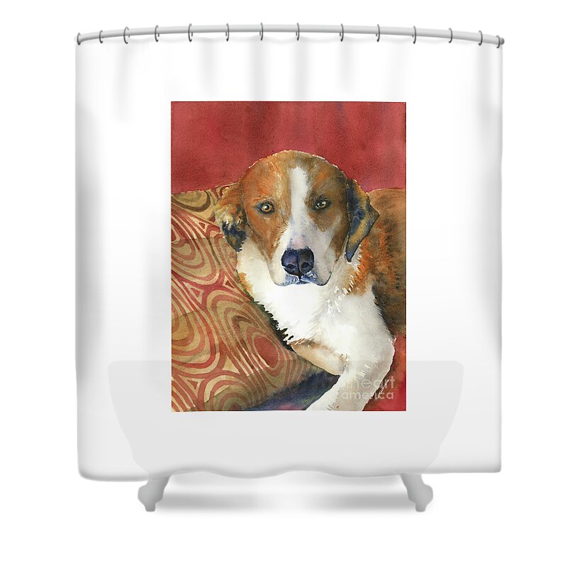 Dog Portrait Shower Curtain featuring the painting Sally by Amy Kirkpatrick