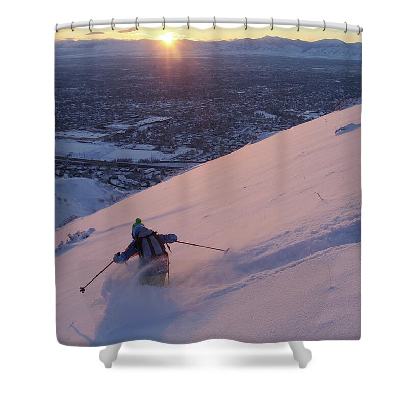 Ski Shower Curtain featuring the photograph Salt Lake City Skier by Brett Pelletier