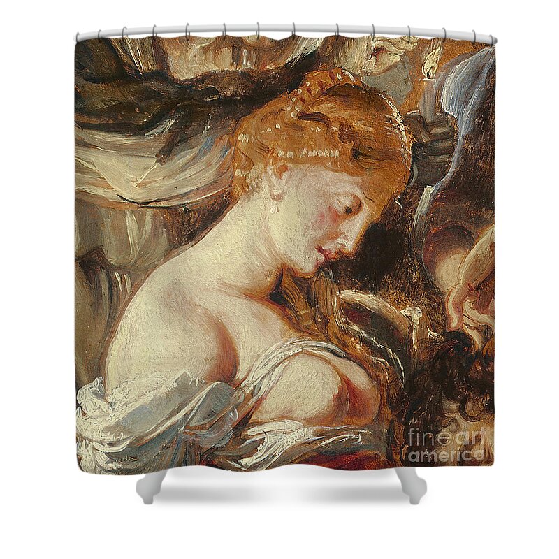Rubens Shower Curtain featuring the painting Samson and Delilah, detail of Delilah by Rubens