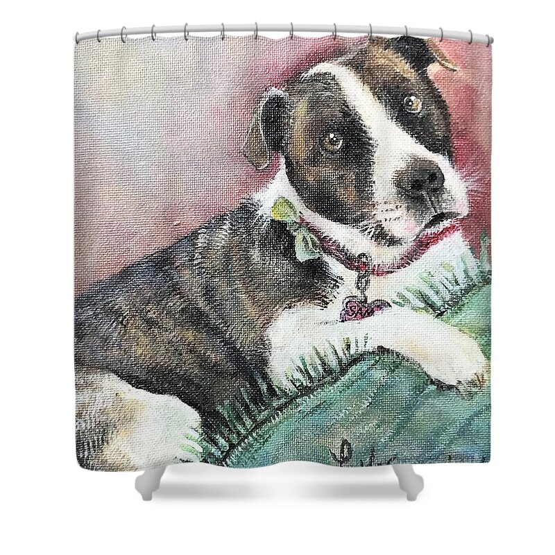 Dog Shower Curtain featuring the painting Sampson  by Linda Shackelford