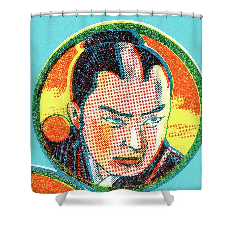 Adult Shower Curtain featuring the drawing Samurai pattern by CSA Images
