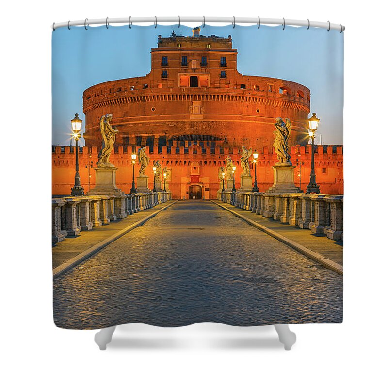 Ancient Shower Curtain featuring the photograph San Angelo Bridge and Castel Sant Angelo, Rome, Italy by Henk Meijer Photography