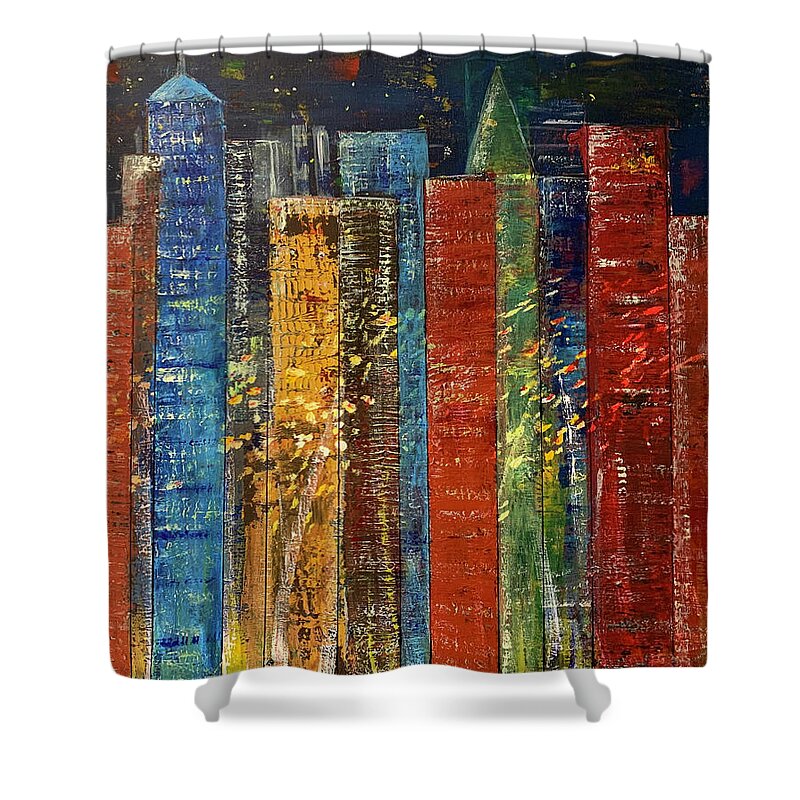Cityscape Shower Curtain featuring the painting A San Francisco Night by Raji Musinipally