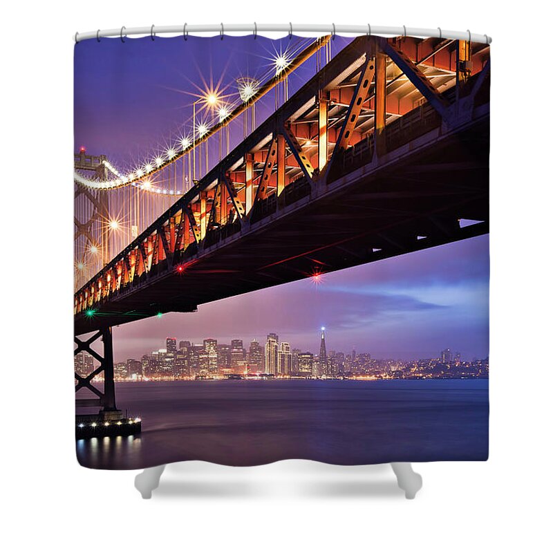 Tranquility Shower Curtain featuring the photograph San Francisco Bay Bridge by Photo By Mike Shaw