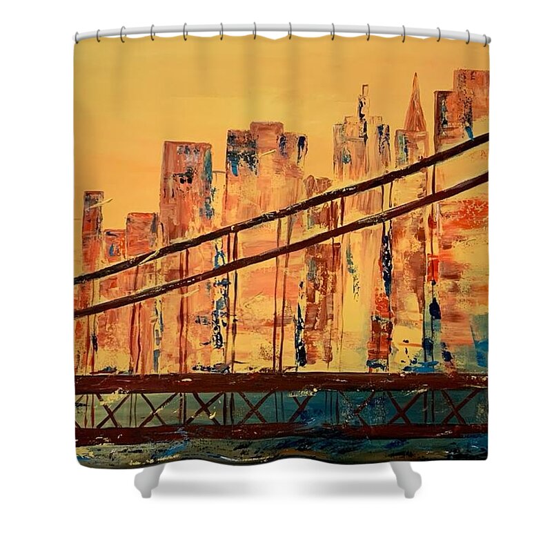 Sunset On Golden Gate Bridge Shower Curtain featuring the painting San Francisco-Bay Bridge by Raji Musinipally