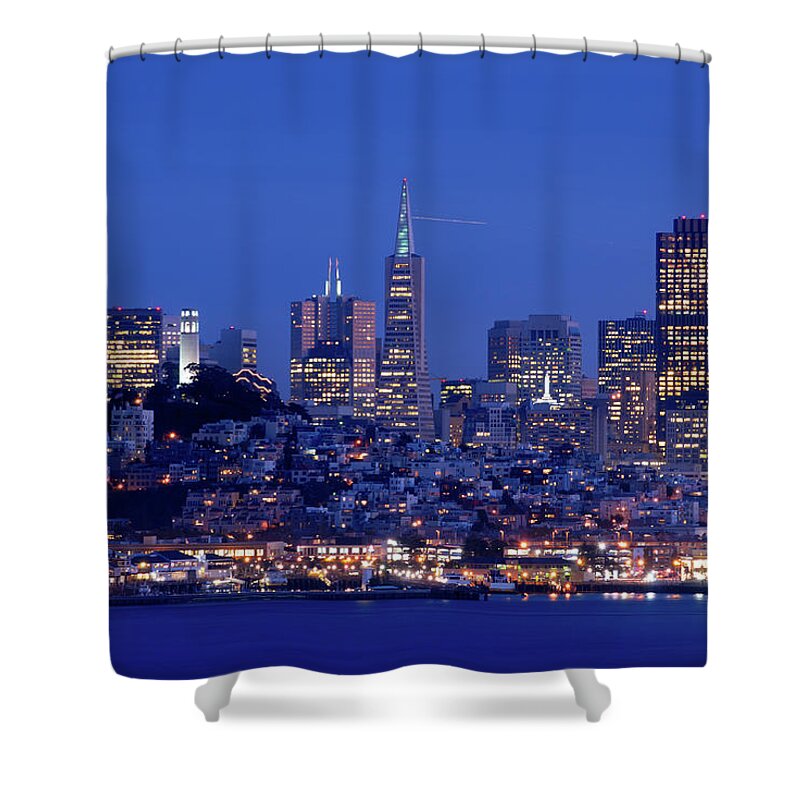 San Francisco Shower Curtain featuring the photograph San Francisco Skyline At Dusk by David Rout