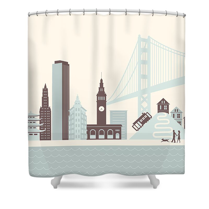 Clock Tower Shower Curtain featuring the digital art San Francisco Walk by Hey Darlin