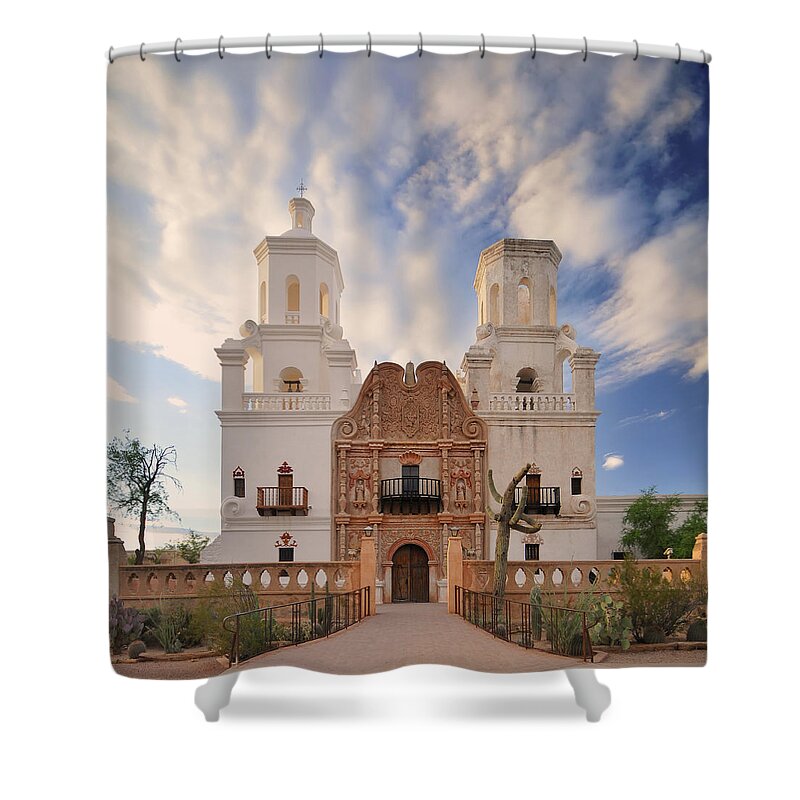 Arch Shower Curtain featuring the photograph San Xavier Church by Philippe Sainte-laudy Photography