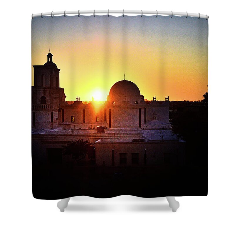 San Xavier Shower Curtain featuring the photograph San Xavier Mission Silhouette by Chance Kafka
