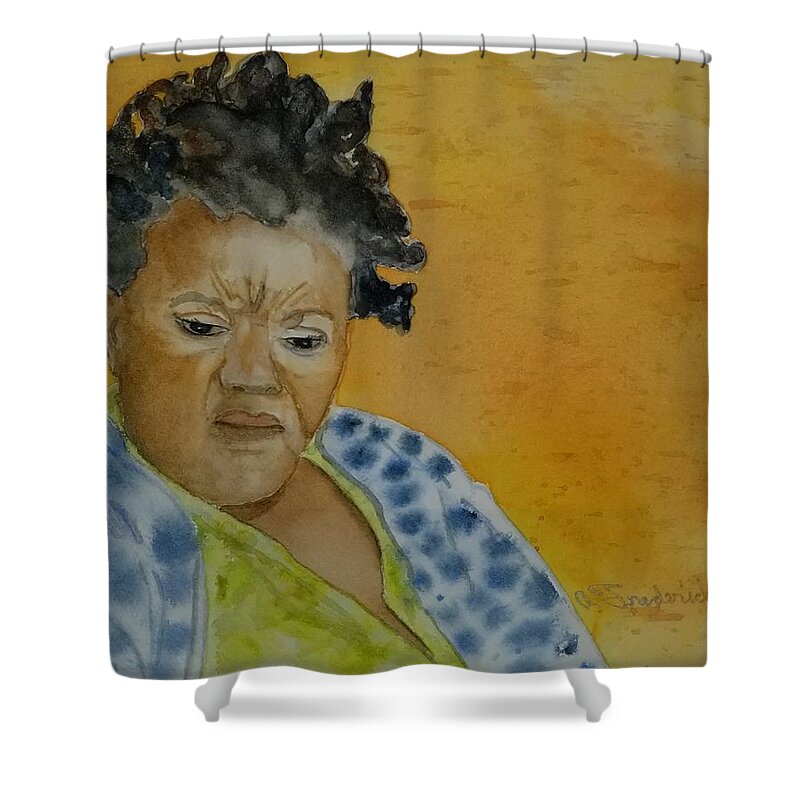 Portrait Shower Curtain featuring the painting Sandra by Ann Frederick