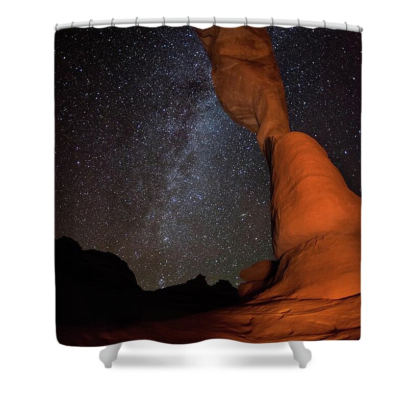 Tranquility Shower Curtain featuring the photograph Sandstone Arch Meets Milky Way Skies by Mike Berenson / Colorado Captures