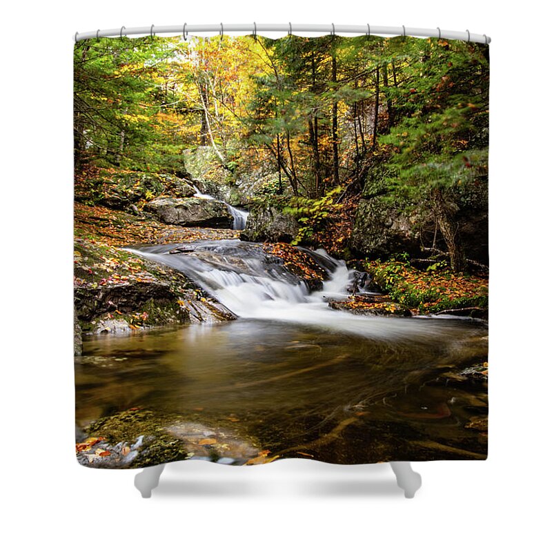 Autumn Foliage New England Shower Curtain featuring the photograph Sandwich Notch road waterfall New Hampshire by Jeff Folger