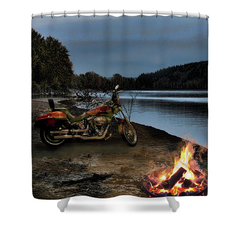 Bike Shower Curtain featuring the photograph Sandy Biker Fire by Vivian Martin