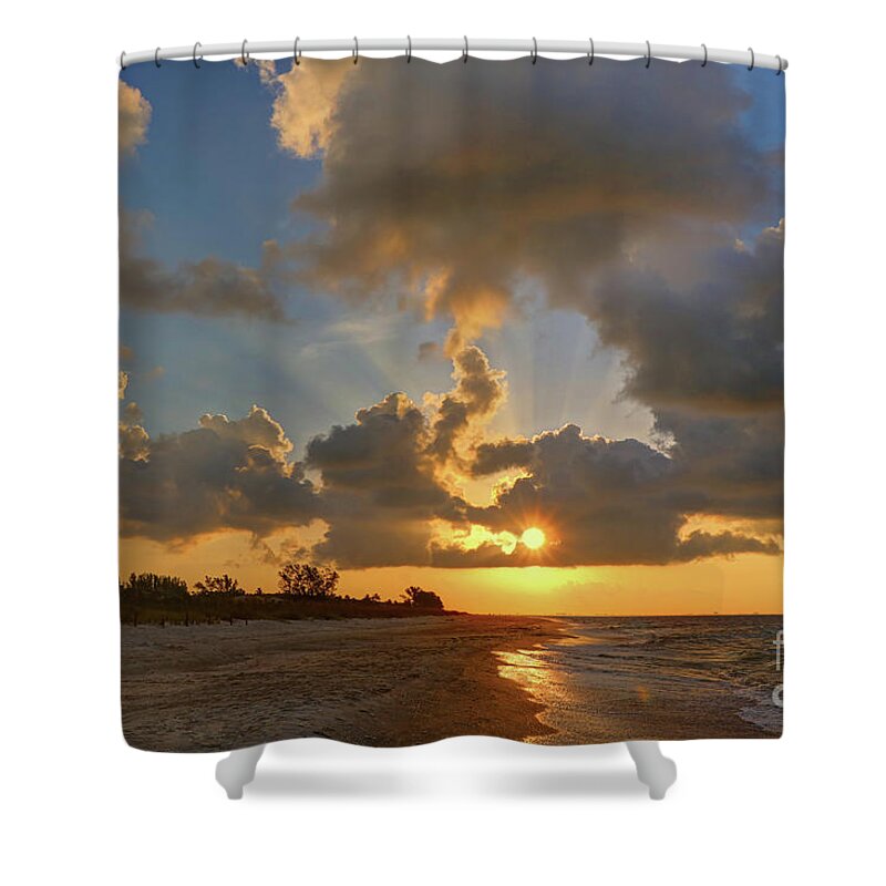 Sunrise Shower Curtain featuring the photograph Sanibel Island Sunrays by Jeff Breiman