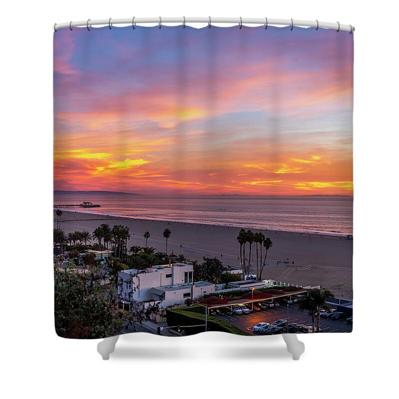 Santa Monica Pier Shower Curtain featuring the photograph Santa Monica Pier Sunset - 11.1.18 by Gene Parks