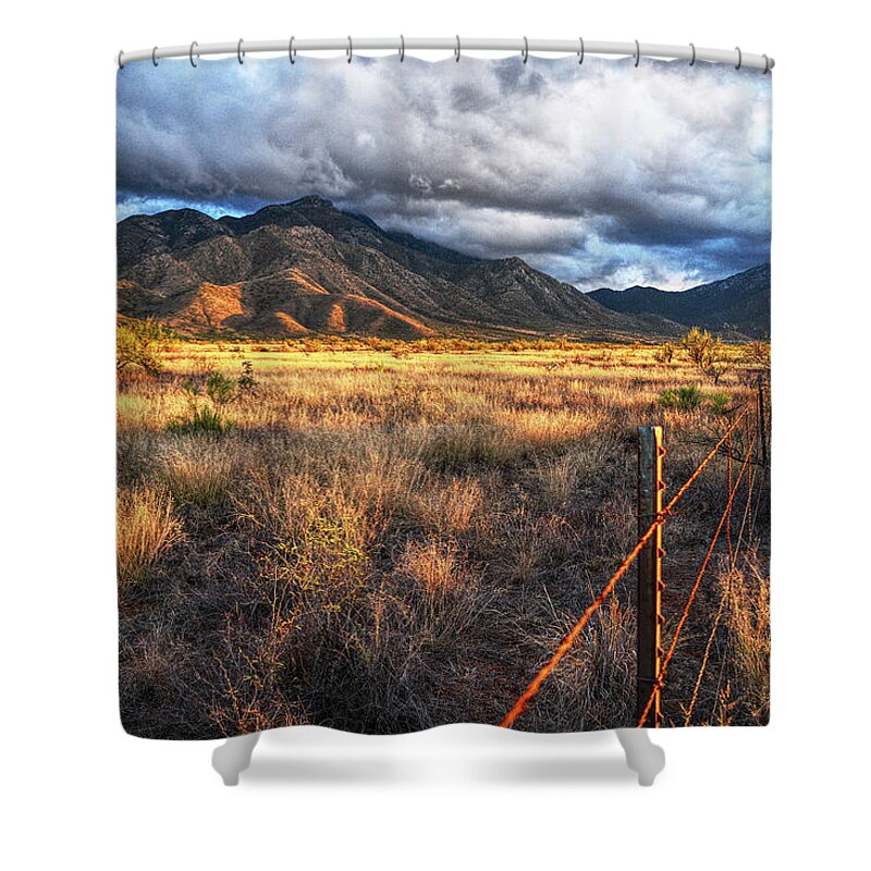 Santa Rita Mountains Shower Curtain featuring the photograph Santa Ritas at last light, winter by Chance Kafka