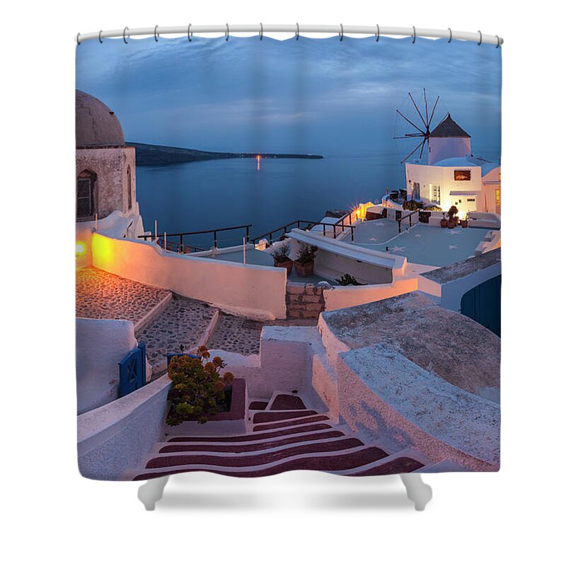 Greece Shower Curtain featuring the photograph Santorini by Evgeni Dinev