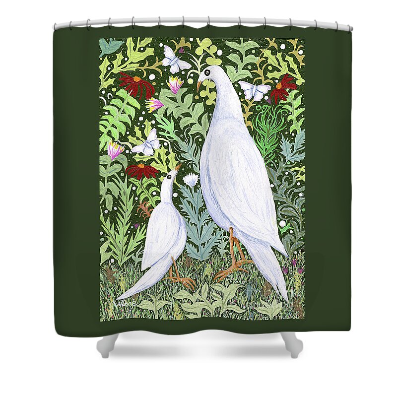 Lise Winne Shower Curtain featuring the painting Sapientes Pacis Birds by Lise Winne