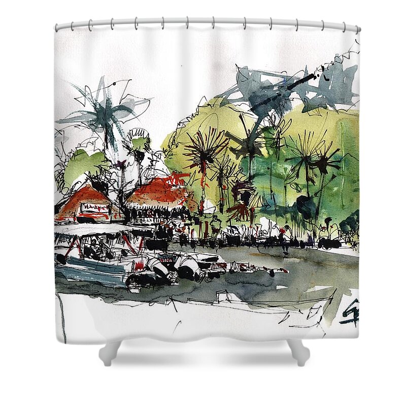  Shower Curtain featuring the painting Sarasota Pier by Gaston McKenzie
