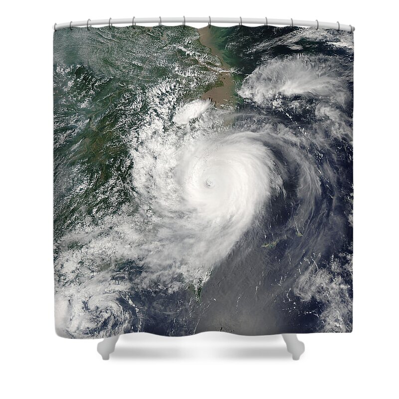 Typhoon Saomai Shower Curtain featuring the photograph Satellite Image Of Typhoon Saomai Over by Nasa/spl