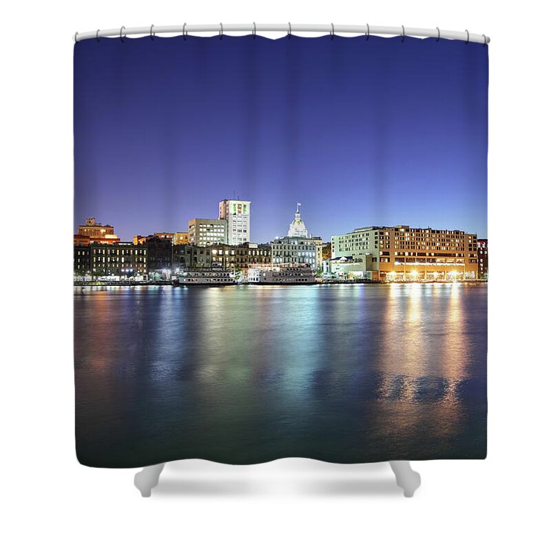 Downtown District Shower Curtain featuring the photograph Savannah Georgia by Denistangneyjr