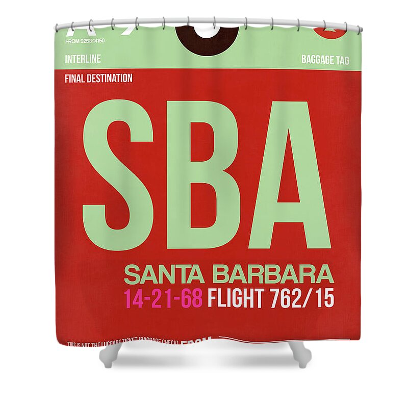 Unique Collection Of Retro Styled Luggage Tags Representing City Of Your Flight Destination. American Cities Shower Curtain featuring the photograph SBA Santa Barbara Luggage Tag II by Naxart Studio