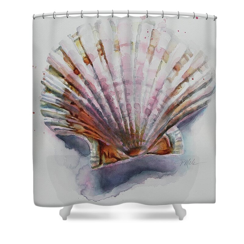 Face Masks Shower Curtain featuring the painting Scallop Seashell by Tracy Male