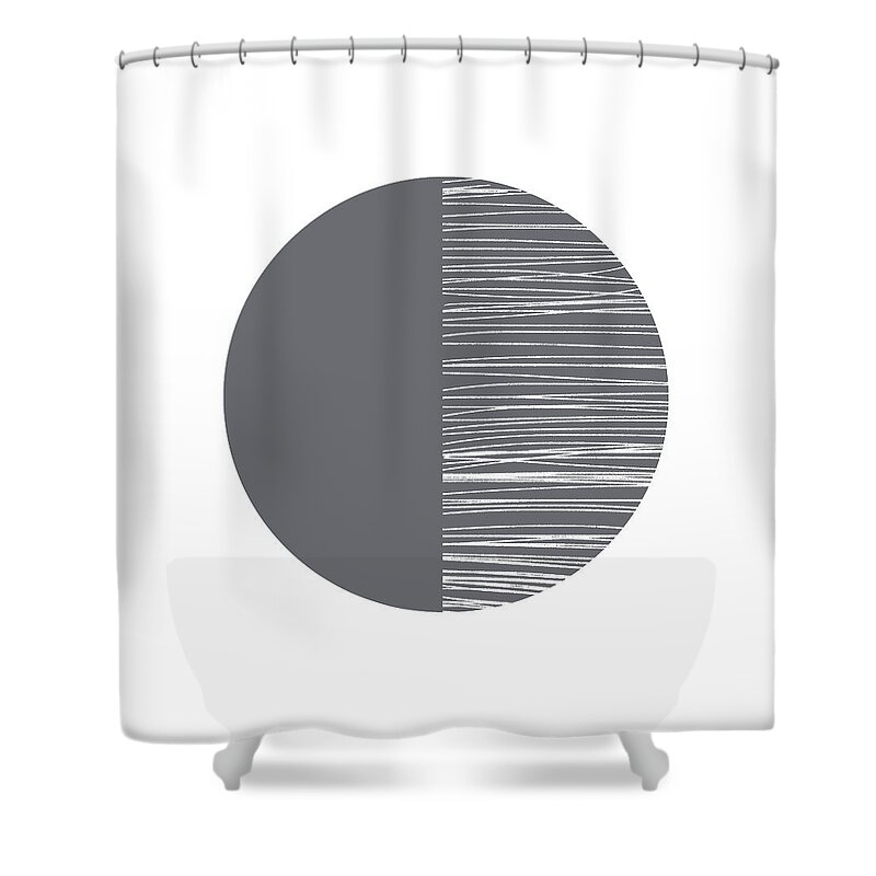 Modern Shower Curtain featuring the mixed media Scandi Moon 3- Art by Linda Woods by Linda Woods