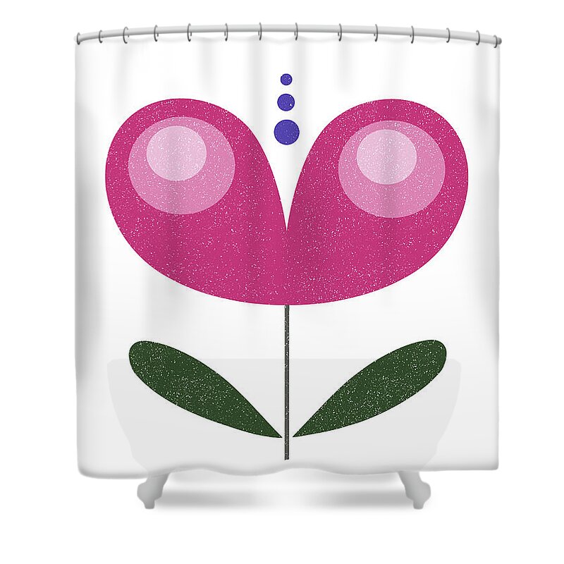 Mid Century Shower Curtain featuring the mixed media Scandinavian Purple Flower by Naxart Studio