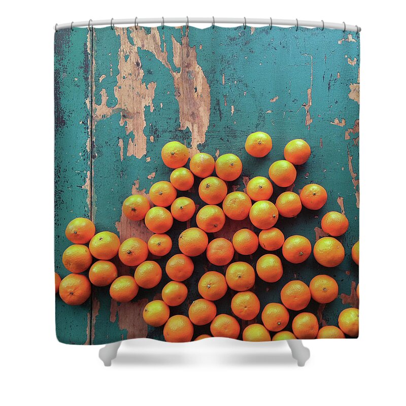 Oakland Shower Curtain featuring the photograph Scattered Tangerines by Sarah Palmer