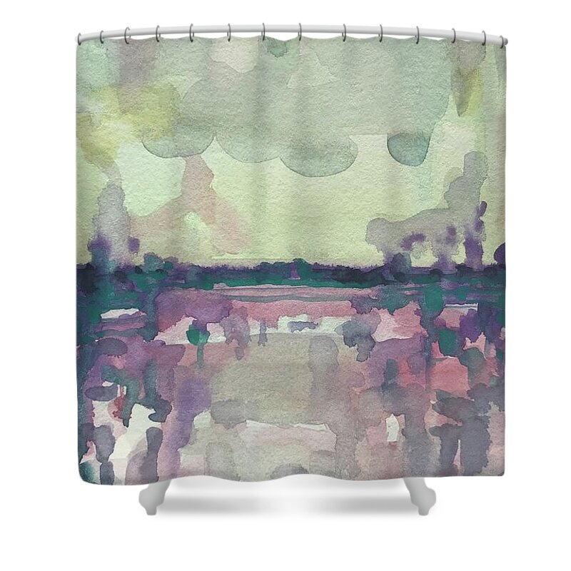 Scenic Shower Curtain featuring the painting Scenic Abstract Winter rain by Luisa Millicent