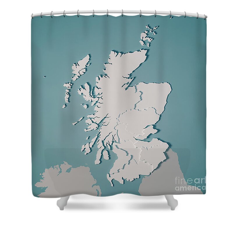 Scotland Shower Curtain featuring the digital art Scotland Country Map Regions Administrative Divisions 3D Render by Frank Ramspott