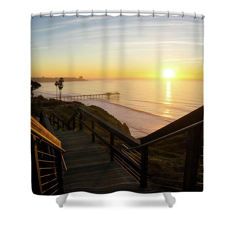 Surf Shower Curtain featuring the photograph Scripps Sunset Stairway 1 by Richard A Brown