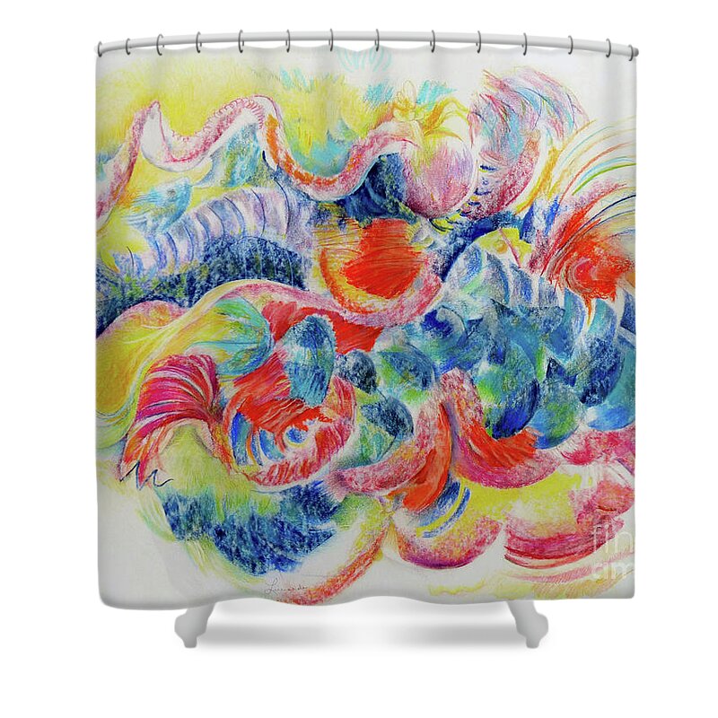 Frenzy Shower Curtain featuring the painting Sea Frenzy by Rosanne Licciardi