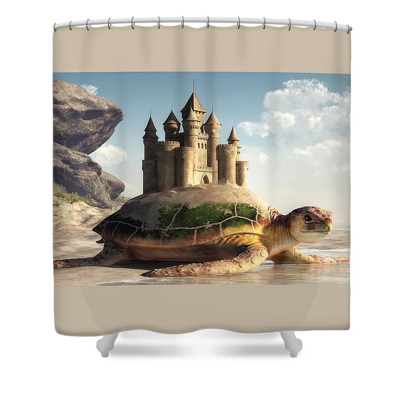 Sea Turtle Shower Curtain featuring the digital art Sea Turtle, Sand Castle by Daniel Eskridge