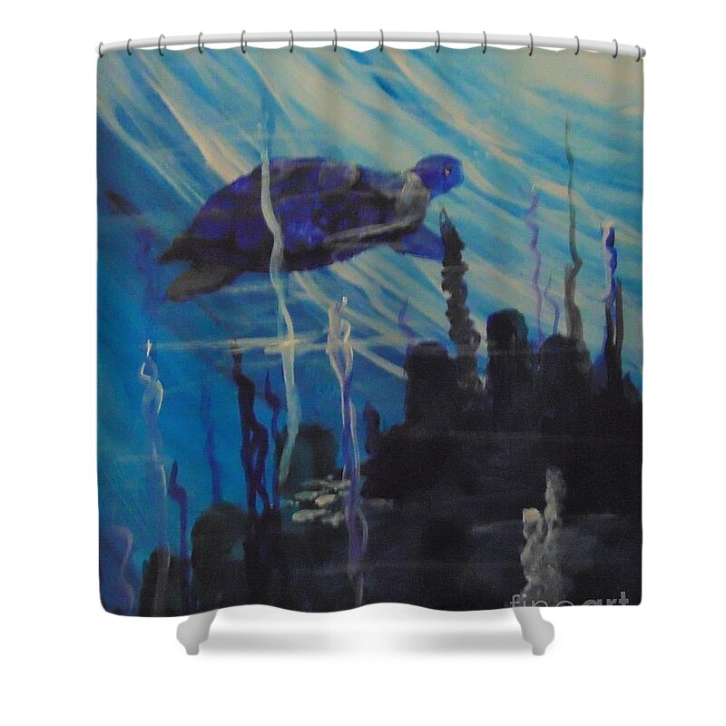 Acrylic Shower Curtain featuring the painting Sea Turtle by Saundra Johnson
