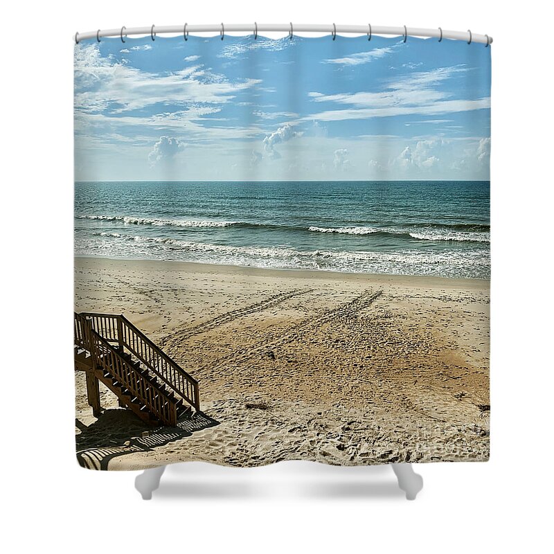 Sea Turtle Shower Curtain featuring the photograph Sea Turtle Tracks Surf City Topsail Island N by Flippin Sweet Gear