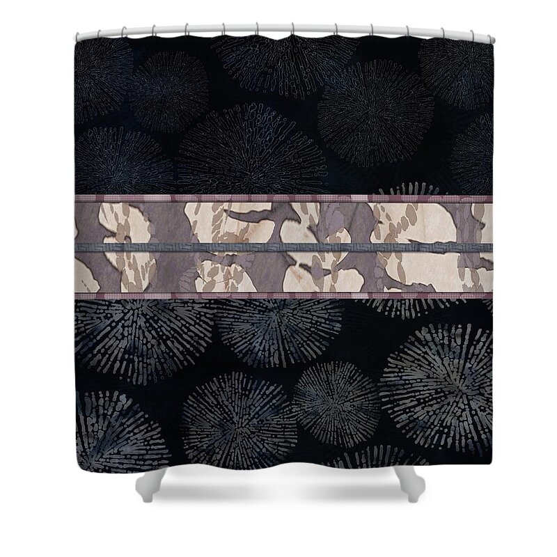 Mismatched Prints Shower Curtain featuring the digital art Sea Urchin Contrast Obi Print by Sand And Chi