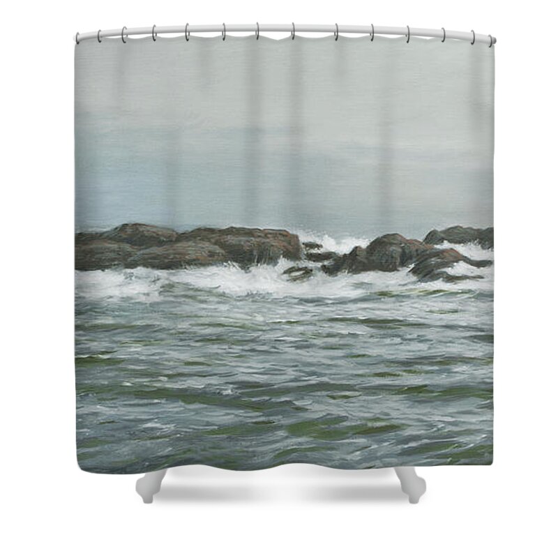 Seascape Shower Curtain featuring the painting Seascape from Verdens Ende by Hans Egil Saele
