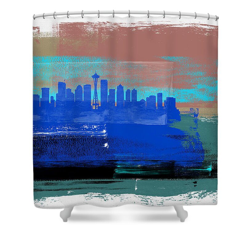 Seattle Shower Curtain featuring the mixed media Seattle Abstract Skyline II by Naxart Studio